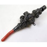 Edwardian baby's silver rattle with original coral - missing 4 bells but apart from that in great