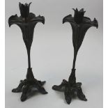 Pair of coated brass flower candlesticks, height 33cm approx.