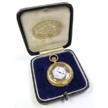 Ladies 18ct gold fob watch, the white hexagonal dial with black roman numerals surrounded by