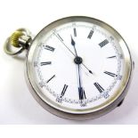 Silver centre second chronograph pocket watch, London 1910, the two-part dial with Roman numerals,