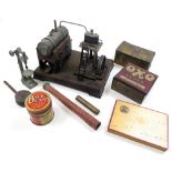 Live model steam engine with funnel, circa early 20th century (base dimensions 19cm x 25cm approx.),