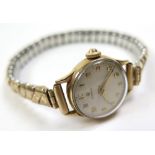 Ladies 9ct gold cased Omega wristwatch, on a expandable bracelet