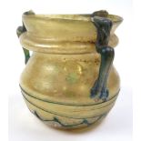 Roman 4th - 5th Century glass jar, with thread design, green glass handles and conforming