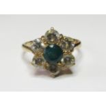9ct Gold Floral set Emerald/CZ Ring size O weight 3.0 grams