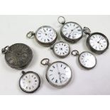 Collection of eight silver Pocket / fob watches in various condition