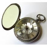 Silver open face pocket watch, hallmarked London 1870, the light green enamel dial with Roman