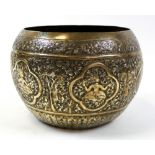 Large brass jardiniere / planter, with Indian decoration, circa early 20th century, diameter 22cm