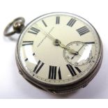 Silver open face pocket watch, hallmarked London 1878, approx 50mm dia