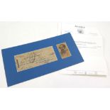 Dickens (Charles.). A cheque signed in blue ink by Charles Dickens, drawn on a Coutts Bank cheque,