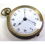 Gun metal open face pocket watch, top wind with alarm