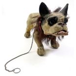 Early nodding & growling (barking) French Bulldog of flock covered papier-mache construction (