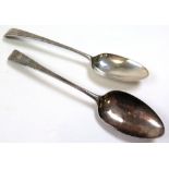Pair of old English George III silver tablespoons, h'mkd "GB" London 1791. Weight 4oz.