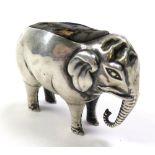 Silver Elephant pin cushion, Hallmarked 'A&LL, Birmingham 1906', a few dents to head, cushion