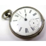 Silver open face pocket watch by Longines, case marked 0.935