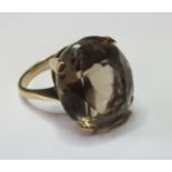 9ct Gold Ring set with Large Smoky Quartz size M weight 5.9 grams