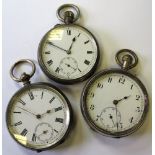 Three silver open face pocket watches