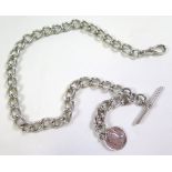 Silver hallmarked "T" bar pocket watch chain, length approx 37cm and weight approx 44.7g