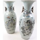 Pair of large oriental vases with hand-painted decoration, circa 19th century, 58cm approx.