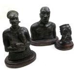 Vintage African spelter figures of Zulu Warriors, one with a plaque 'Zulu Chief', another named '