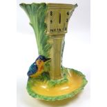 Burleigh ware Art deco style vase, depicting a Kingfisher by a clock tower. approx 20cm) tall