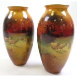 Pair of Royal Doulton hand painted vases, depicting sheep in a field, 906 to base of each, height