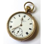 Benson 9ct gold open face pocket watch, the white enamelled dial with black Arabic numerals and