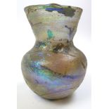 Roman 1st - 3rd Century glass container, with blue irridescent body, wide tapering neck to a bulbous