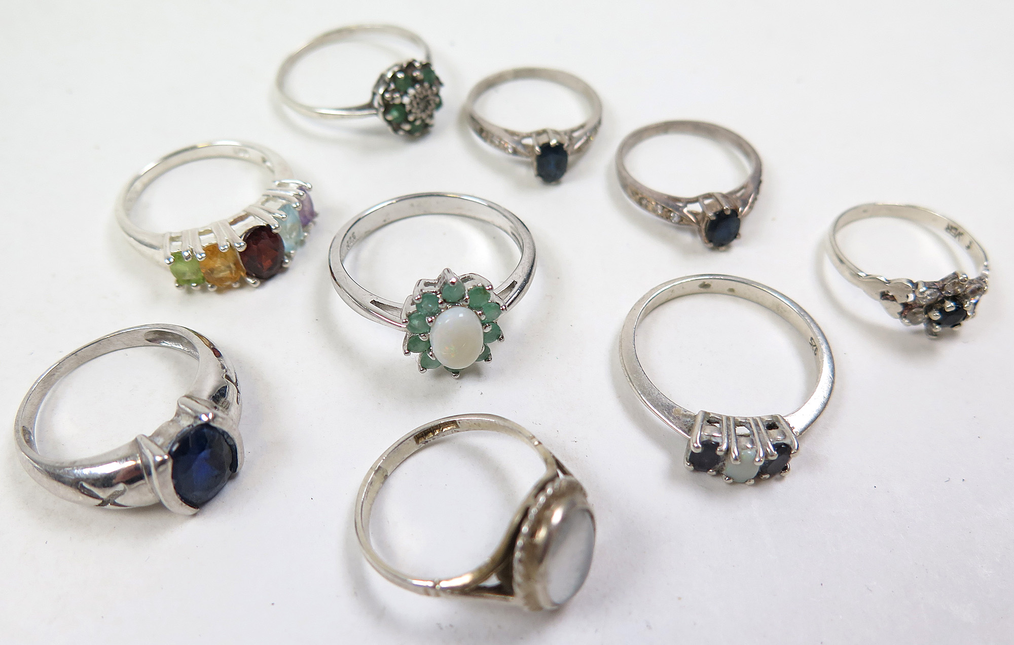 Mixed lot of Silver/White metal Stone set Rings weight 18 grams