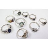 Mixed lot of Silver/White metal Stone set Rings weight 18 grams