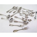 Silver flatware, mixed - part service comprising 6 fiddle pattern desert spoons, h'mkd "EE" London