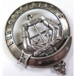 Family clan type (English) badge - early unmarked silver, prob. 1870-1900. motto - "Deo Conservatous