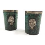 Pair 19th century Chinese miniature brass vases 11.1 cm high. Engraved to all sides with script.