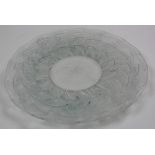 Frosted leaf pattern glass plate, with 'R. Lalique, France' to centre, width 27cm approx.