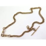 9ct gold hallmarked "T" bar pocket watch chain, length approx 38cm and weight approx 24.4g