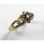 9ct Gold Ring Mozambique Garnet and Alexandrite size T weight 3.0 grams
