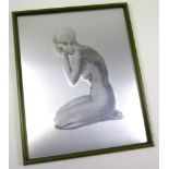 Framed bas-relief of a nude woman on an aluminium plate, signed Cassinari Vettor M (Marcello),