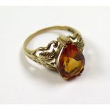 9ct Gold Ring set with pear shaped Citrine (4.4 ct weight) size U weight 4.4 grams