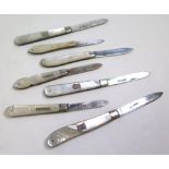 Collection of Seven Mother of Pearl Silver Blade Fruit Knives of various sizes