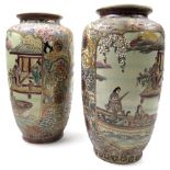 Large pair of Oriental hand painted vases, circa early 20th century, ornately decorated, 'Hand