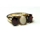 9ct Gold Opal and Garnet Ring size N weight 3.1 grams