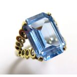 9ct Gold ring set with emerald cut Aquamarine size I weight 3.7 grams