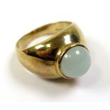 9ct Gold Ring set with cabochon Aquamarine (3.1 ct weight) size T weight 9.1 grams