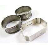 Three silver napkin rings all hallmarked 1937 and 1938. Total weight 31g