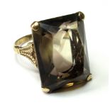 9ct Gold ring set with Large marquise Smoky Quartz size M weight 8.0 grams