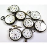 Collection of eight ladies silver pocket / fob watches