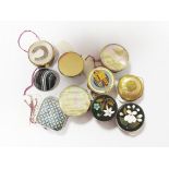 10 Lapel Buttons in yellow and white Metal some set with enamels/mother of pearl