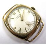 Omer Gents 9ct cased wristwatch, the cream dial with gilt Arabic numerals / baton markers with