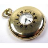 Gents 9ct gold Half Hunter pocket watch, the white dial with black roman numerals with subsidery