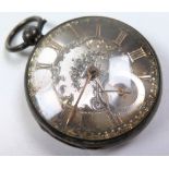 Silver open face pocket watch, hallmarked London 1854, the silver dial with Roman numerals and
