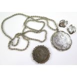 Mixed lot of silver jewellery comprising - mounted 1897 South African 2 ½ shillings coin -